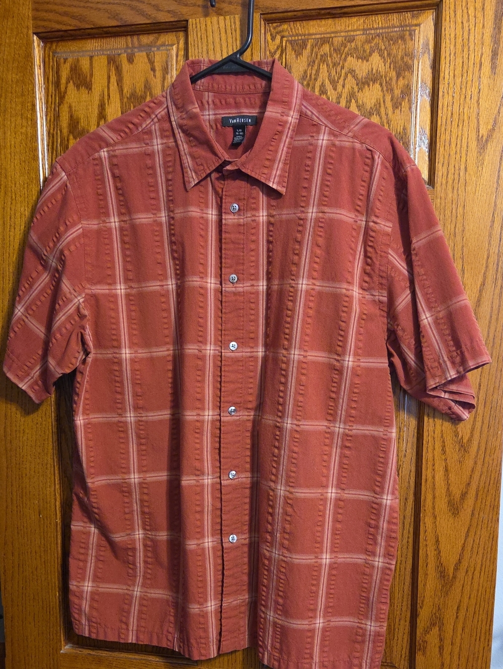Van Heusen Brick Red Plaid Short-Sleeve Button-Down Shirt